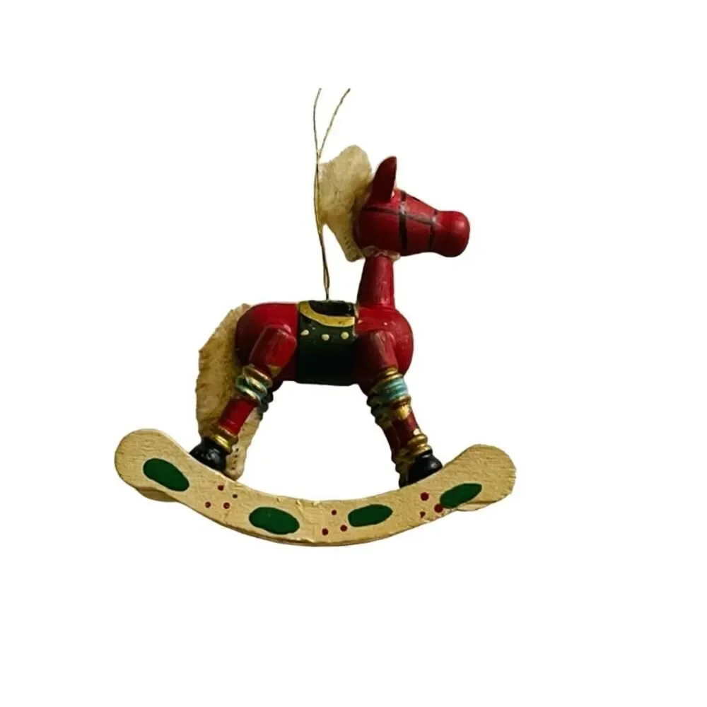 Russ Country Antique Ornaments Wooden Rocking Horse Red